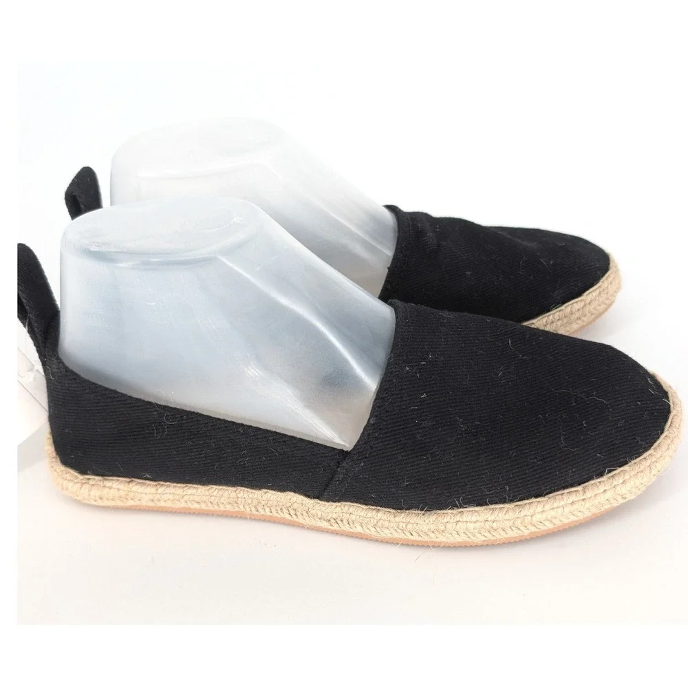 H&M Espadrille Flats Women‎ 7 Black Canvas Jute Slip On Shoes Coastal Nautical